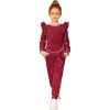 Arshiner Girls 2 Piece Outfits Velour Tracksuit Cute Clothes Sweatsuit Ruffle Pullover Sweatshirt Sweatpants Clothing Sets(Wine Red)