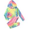 Arshiner Girl’s 2 Piece Tie-dye Pullover Hooded Sweatshirt Set Sweatsuits and Sweatpants(Green&blue&pink)