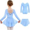 Arshiner Girls Ballet Leotards with Chiffon Dance Skirt Long Sleeve Crisscross Back Toddler Dance Outfit Combo(Blue)