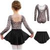 Arshiner Girls Ballet Leotards with Chiffon Dance Skirt Long Sleeve Crisscross Back Toddler Dance Outfit Combo(Brown Leopard)