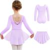 Arshiner Girls Ballet Leotards with Chiffon Dance Skirt Long Sleeve Crisscross Back Toddler Dance Outfit Combo(Purple)