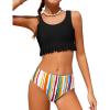 Arshiner Girls Bikini Beach Swimwear 2 Piece Swimsuits Floral Printing Bathing Suits for 4-15 Years(Colorful Stripes)