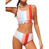 Arshiner Girls Bikini Beach Swimwear 2 Piece Swimsuits Floral Printing Bathing Suits for 4-15 Years(Orange White Stripes)