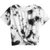 Arshiner Girls Casual Tie Dye Short-Sleeve T-Shirt Cute Print Summer Blouse for Girls Twist Front Tunic Tee Tops(Black/White Tie Dye)