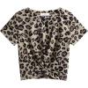 Arshiner Girls Casual Tie Dye Short-Sleeve T-Shirt Cute Print Summer Blouse for Girls Twist Front Tunic Tee Tops(Leopard Print)