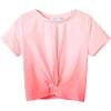 Arshiner Girls Casual Tie Dye Short-Sleeve T-Shirt Cute Print Summer Blouse for Girls Twist Front Tunic Tee Tops(Tie Dye Pink)