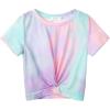 Arshiner Girls Casual Tie Dye Short-Sleeve T-Shirt Cute Print Summer Blouse for Girls Twist Front Tunic Tee Tops(Tie Dye Purple)