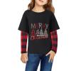 Arshiner Girls Christmas Halloween Long Sleeve Shirts Graphic Stripe Plaid Patchwork Top Tee(Christams Black Trees)