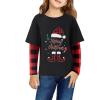 Arshiner Girls Christmas Halloween Long Sleeve Shirts Graphic Stripe Plaid Patchwork Top Tee(Christmas Black Elf)