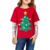 Arshiner Girls Christmas Halloween Long Sleeve Shirts Graphic Stripe Plaid Patchwork Top Tee(Christmas Red)