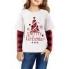 Arshiner Girls Christmas Halloween Long Sleeve Shirts Graphic Stripe Plaid Patchwork Top Tee(Christmas White)