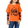 Arshiner Girls Christmas Halloween Long Sleeve Shirts Graphic Stripe Plaid Patchwork Top Tee(Halloween Boo)
