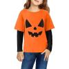 Arshiner Girls Christmas Halloween Long Sleeve Shirts Graphic Stripe Plaid Patchwork Top Tee(Halloween Pumpkin)