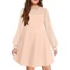 Arshiner Girl’s Contrast Mesh Puff Long Sleeve High Waist A Line Short Dress with Pockets for 6-13 Years(Apricot)