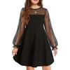 Arshiner Girl’s Contrast Mesh Puff Long Sleeve High Waist A Line Short Dress with Pockets for 6-13 Years(Black)