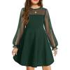 Arshiner Girl’s Contrast Mesh Puff Long Sleeve High Waist A Line Short Dress with Pockets for 6-13 Years(Green)