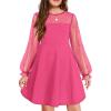 Arshiner Girl’s Contrast Mesh Puff Long Sleeve High Waist A Line Short Dress with Pockets for 6-13 Years(Hot Pink)