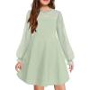 Arshiner Girl’s Contrast Mesh Puff Long Sleeve High Waist A Line Short Dress with Pockets for 6-13 Years(Light Green)