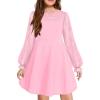 Arshiner Girl’s Contrast Mesh Puff Long Sleeve High Waist A Line Short Dress with Pockets for 6-13 Years(Light Pink)