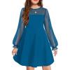 Arshiner Girl’s Contrast Mesh Puff Long Sleeve High Waist A Line Short Dress with Pockets for 6-13 Years(Peacock Blue)