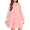 Arshiner Girl’s Contrast Mesh Puff Long Sleeve High Waist A Line Short Dress with Pockets for 6-13 Years(Pink)