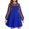 Arshiner Girl’s Contrast Mesh Puff Long Sleeve High Waist A Line Short Dress with Pockets for 6-13 Years(Sky Blue)