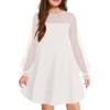 Arshiner Girl’s Contrast Mesh Puff Long Sleeve High Waist A Line Short Dress with Pockets for 6-13 Years(White)
