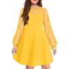Arshiner Girl’s Contrast Mesh Puff Long Sleeve High Waist A Line Short Dress with Pockets for 6-13 Years(Yellow)