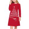 Arshiner Girls Dress Kids Long Sleeve Solid Color Casual T-Shirt Dress(Christmas Red Santa)