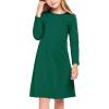 Arshiner Girls Dress Kids Long Sleeve Solid Color Casual T-Shirt Dress(Forest Green)