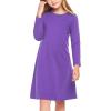 Arshiner Girls Dress Kids Long Sleeve Solid Color Casual T-Shirt Dress(Purple)