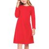 Arshiner Girls Dress Kids Long Sleeve Solid Color Casual T-Shirt Dress(Red)