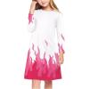 Arshiner Girls Dress Kids Long Sleeve Solid Color Casual T-Shirt Dress(White Pink Flame)