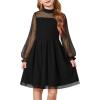 Arshiner Girls Dresses Contrast Mesh Puff Long Sleeve Mock Neck Formal Party A Line Short Tulle Dress(Black)