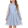 Arshiner Girls Dresses Contrast Mesh Puff Long Sleeve Mock Neck Formal Party A Line Short Tulle Dress(Blue Floral)