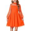 Arshiner Girls Dresses Contrast Mesh Puff Long Sleeve Mock Neck Formal Party A Line Short Tulle Dress(Bright Orange)