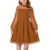 Arshiner Girls Dresses Contrast Mesh Puff Long Sleeve Mock Neck Formal Party A Line Short Tulle Dress(Brown)