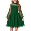 Arshiner Girls Dresses Contrast Mesh Puff Long Sleeve Mock Neck Formal Party A Line Short Tulle Dress(Dark Green)