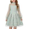 Arshiner Girls Dresses Contrast Mesh Puff Long Sleeve Mock Neck Formal Party A Line Short Tulle Dress(Green Floral)