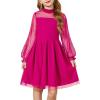 Arshiner Girls Dresses Contrast Mesh Puff Long Sleeve Mock Neck Formal Party A Line Short Tulle Dress(Hot Pink)