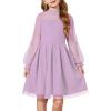 Arshiner Girls Dresses Contrast Mesh Puff Long Sleeve Mock Neck Formal Party A Line Short Tulle Dress(Lavender)