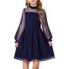 Arshiner Girls Dresses Contrast Mesh Puff Long Sleeve Mock Neck Formal Party A Line Short Tulle Dress(Navy Blue)