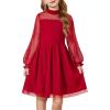 Arshiner Girls Dresses Contrast Mesh Puff Long Sleeve Mock Neck Formal Party A Line Short Tulle Dress(Red)