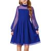 Arshiner Girls Dresses Contrast Mesh Puff Long Sleeve Mock Neck Formal Party A Line Short Tulle Dress(Royal Blue)