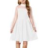 Arshiner Girls Dresses Contrast Mesh Puff Long Sleeve Mock Neck Formal Party A Line Short Tulle Dress(White)