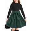 Arshiner Girls Dresses Long Sleeve Rib Knit Plaid Patchwork Belted Dress with Pockets(Green / Green Corduroy)