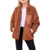 Arshiner Girls Fleece Jacket Sherpa Fall Winter Full Zip Fuzzy Coat Outwear with Pockets(Brown)