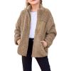 Arshiner Girls Fleece Jacket Sherpa Fall Winter Full Zip Fuzzy Coat Outwear with Pockets(Khaki)