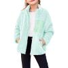 Arshiner Girls Fleece Jacket Sherpa Fall Winter Full Zip Fuzzy Coat Outwear with Pockets(Light Blue)
