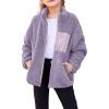 Arshiner Girls Fleece Jacket Sherpa Fall Winter Full Zip Fuzzy Coat Outwear with Pockets(Purple)